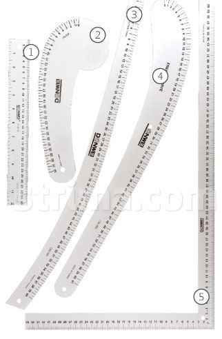 Zestaw liniałów (krzywików) dla konstruktora odzieży, 5szt, aluminiowe DW-FK03 Mertic